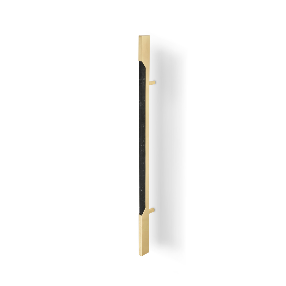 Zeno Door Pull | PullCast | Geometric door pull with lustrous brass accents and Nero Marquina marble