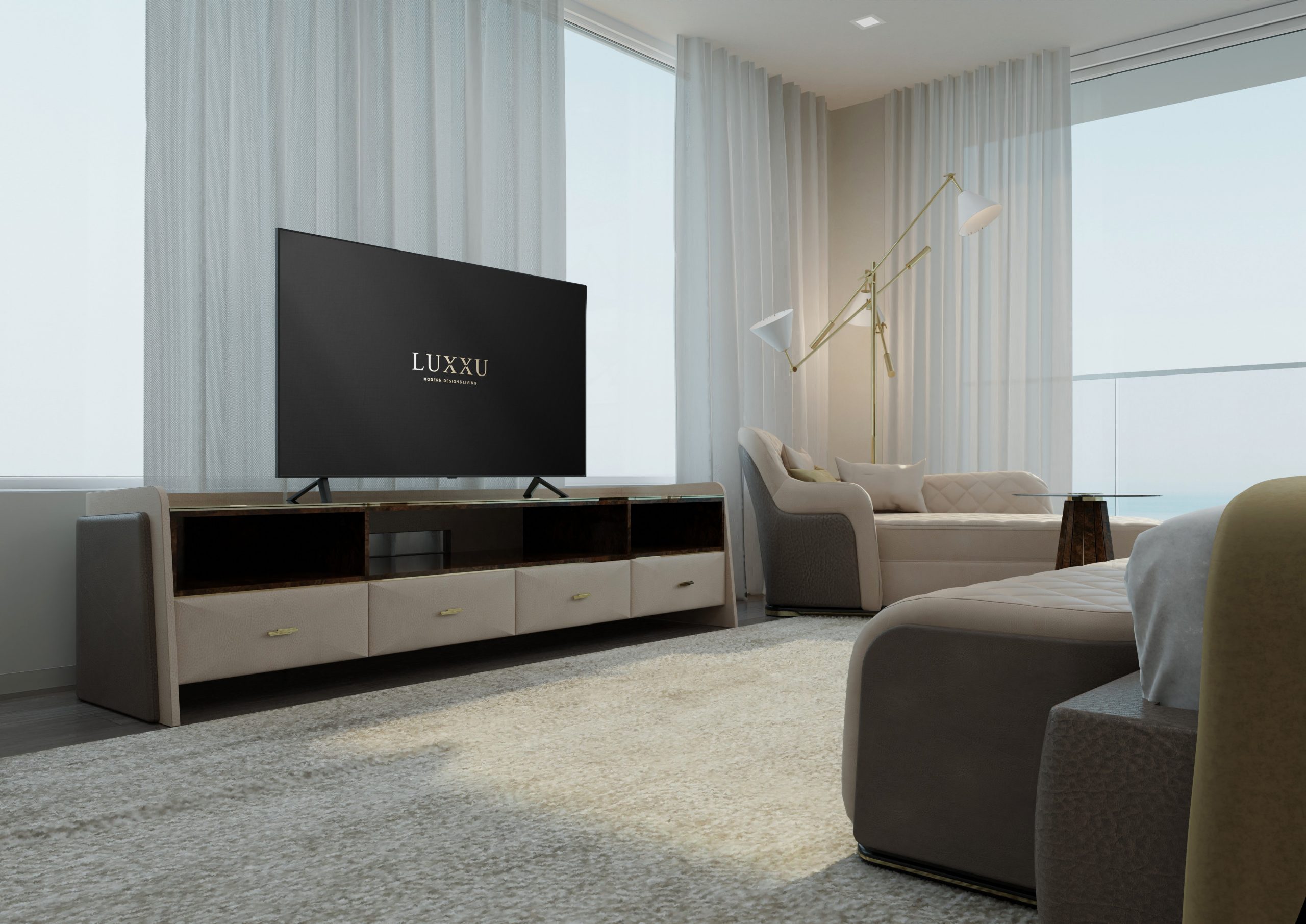 HERITAGE PENTHOUSE IN LIVERPOOL BY LUXXU: A PROJECT FT. PULLCAST See the elegant Skyline Drawer Handles complementing the refined Charla TV Cabinet